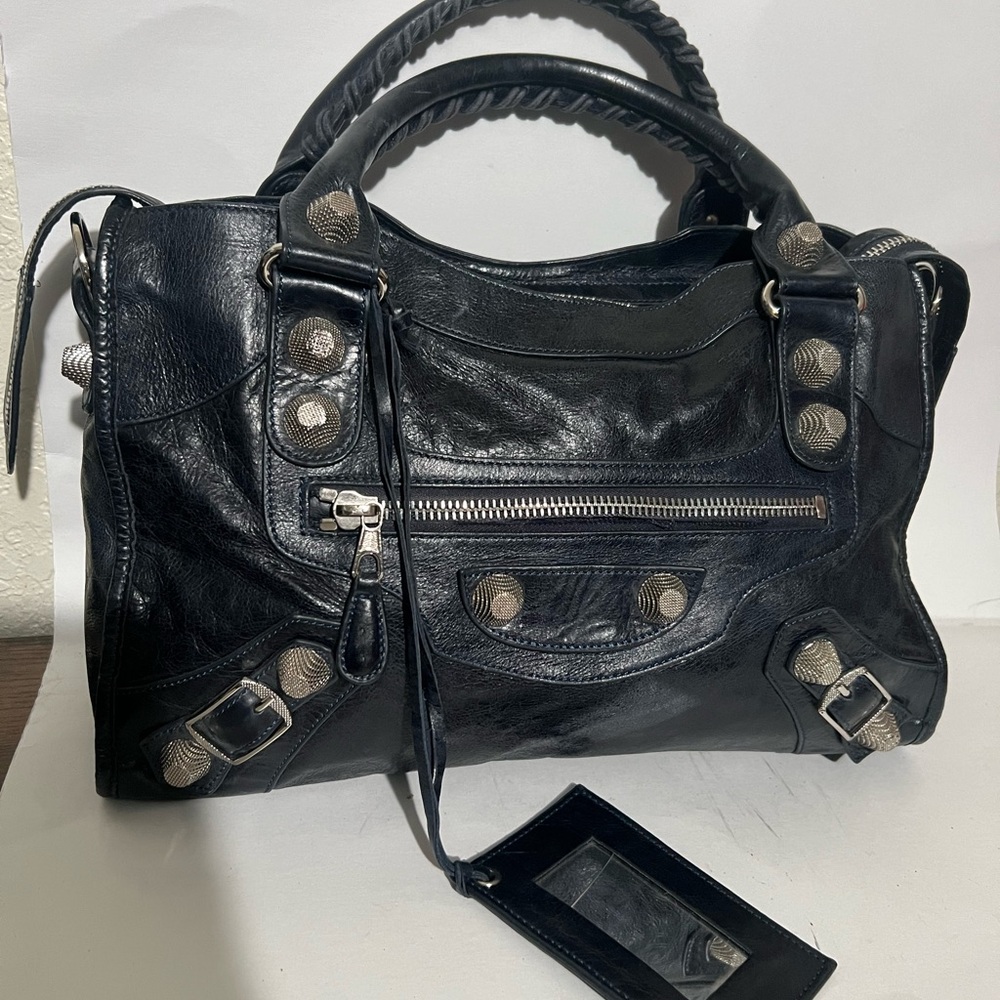 Balenciaga Leather Satchel with Silver Stud Accents